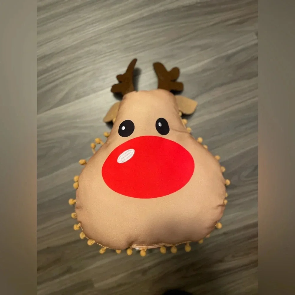 Holiday Time Christmas 11 inch Reindeer Decorative Pillow Plush